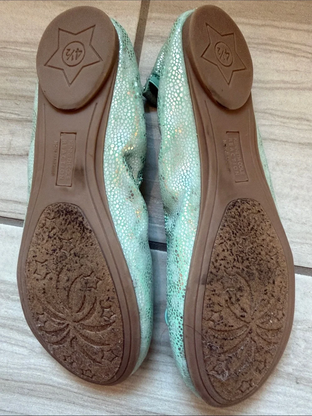 Kenneth Cole Kids Mint Green Iridescent Bow Ballet Flats